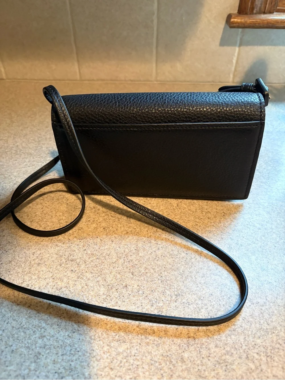 Tory Burch Black Pebbled Leather Crossbody with Gold Logo